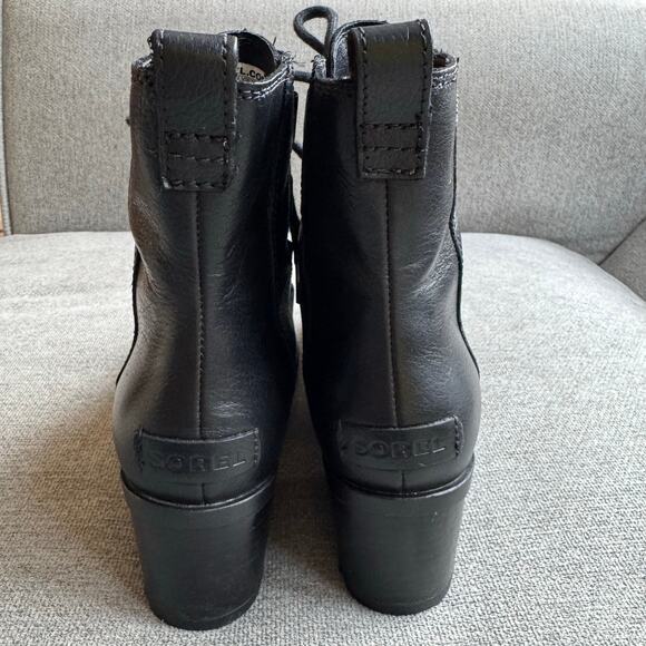 SOREL Cate Lace Women's Black Leather Waterproof D-ring Rain Booties Sz 8.5 - Picture 5 of 11